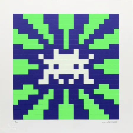 Screenprint Space Invader - Sunset (Blue & Green)