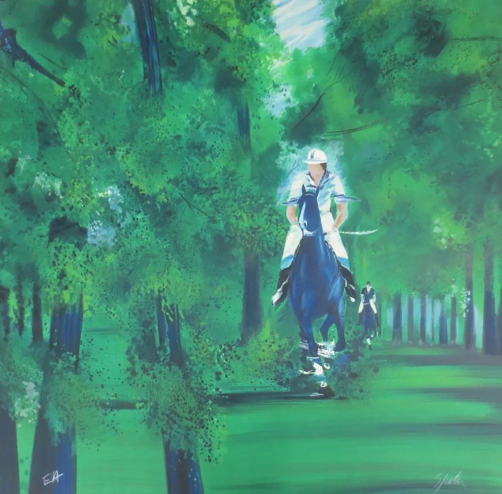 Lithograph Spahn - Cavaliers dans la forêt