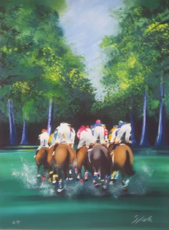 Lithograph Spahn - Course hippique