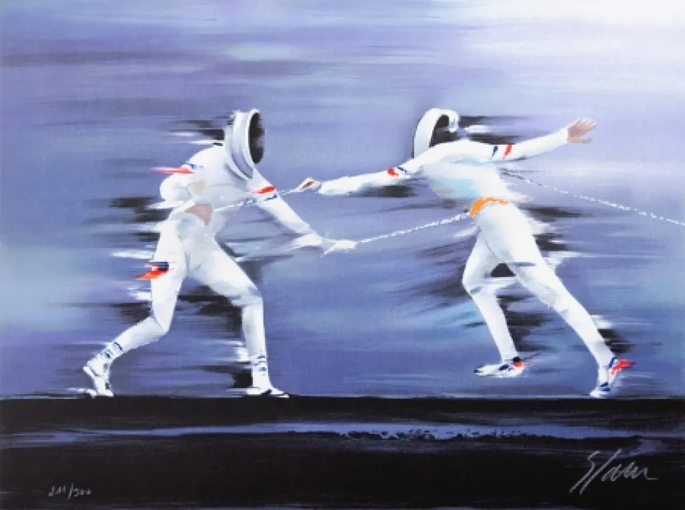 Lithograph Spahn - Escrime