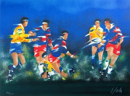 Lithograph Spahn - Rugby