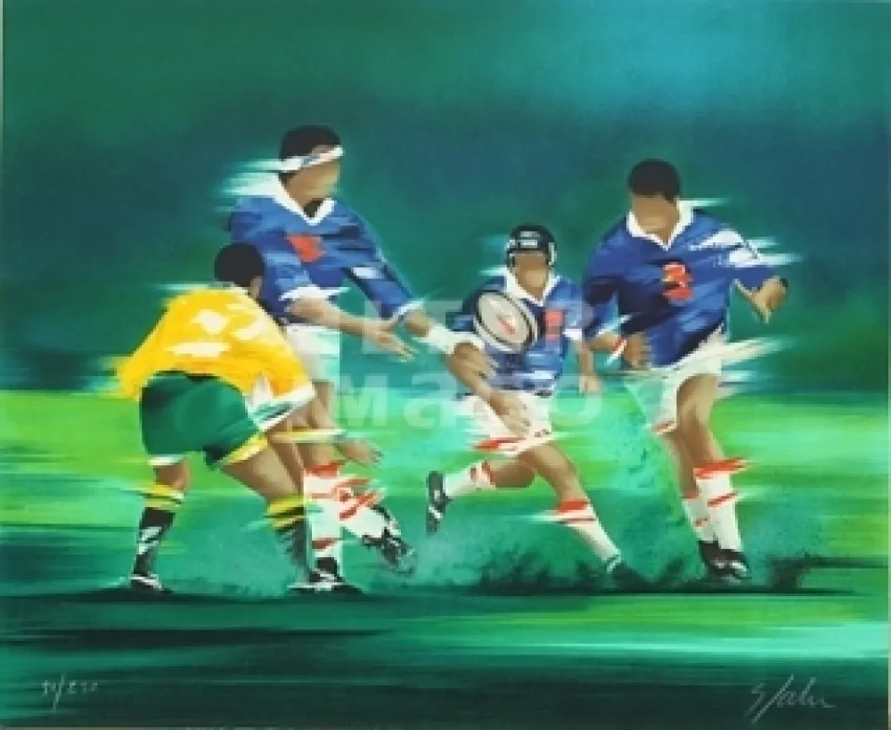 Lithograph Spahn - Rugby