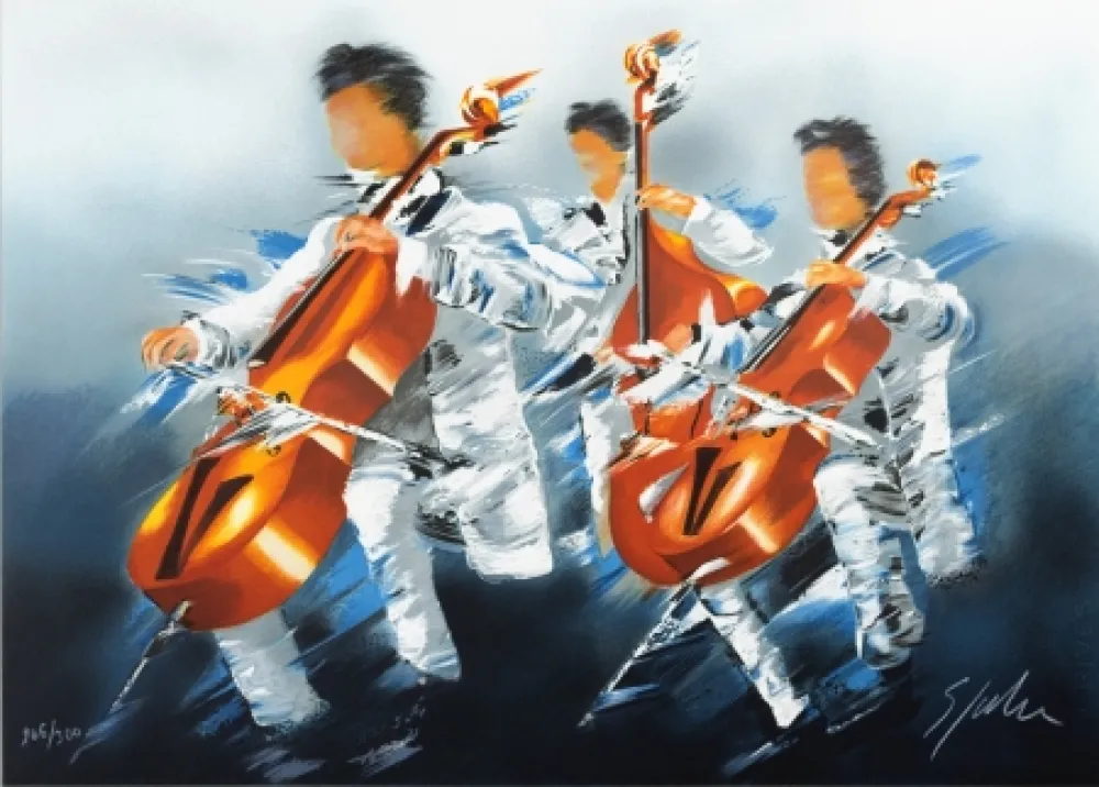 Lithograph Spahn - Trio de Violoncelles