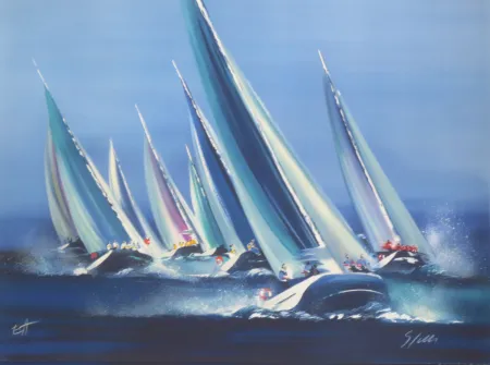 Lithograph Spahn - Voiles bleues