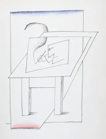 Lithograph Steinberg - Un homme dessinant, 1966