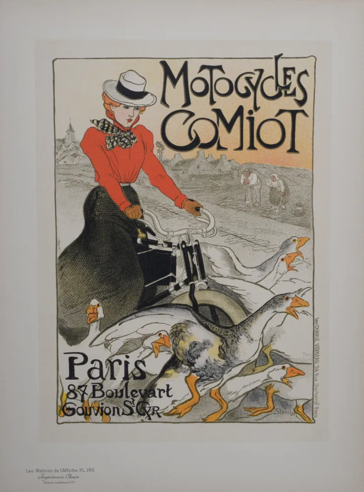 Lithograph Steinlen - Motorcycles Comiot, Les Maitres de L’Affiche, 1899