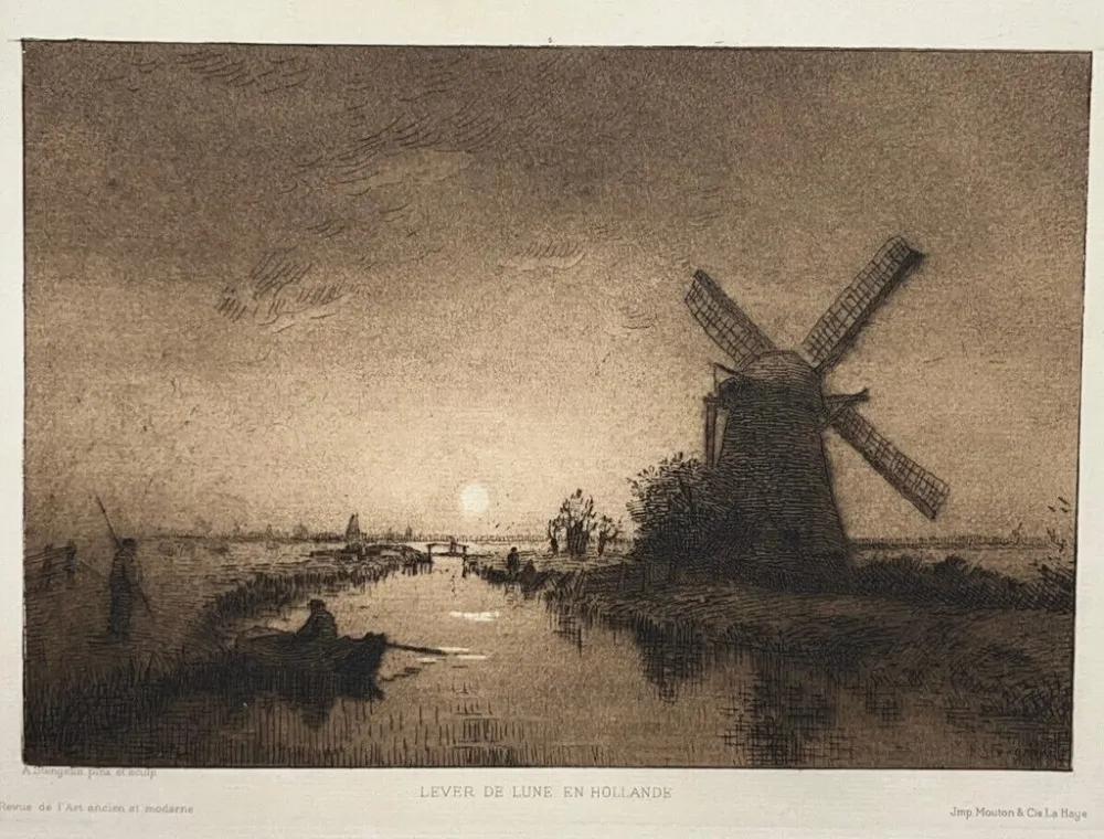 Etching And Aquatint Stengelin - Lever de Lune en Hollande