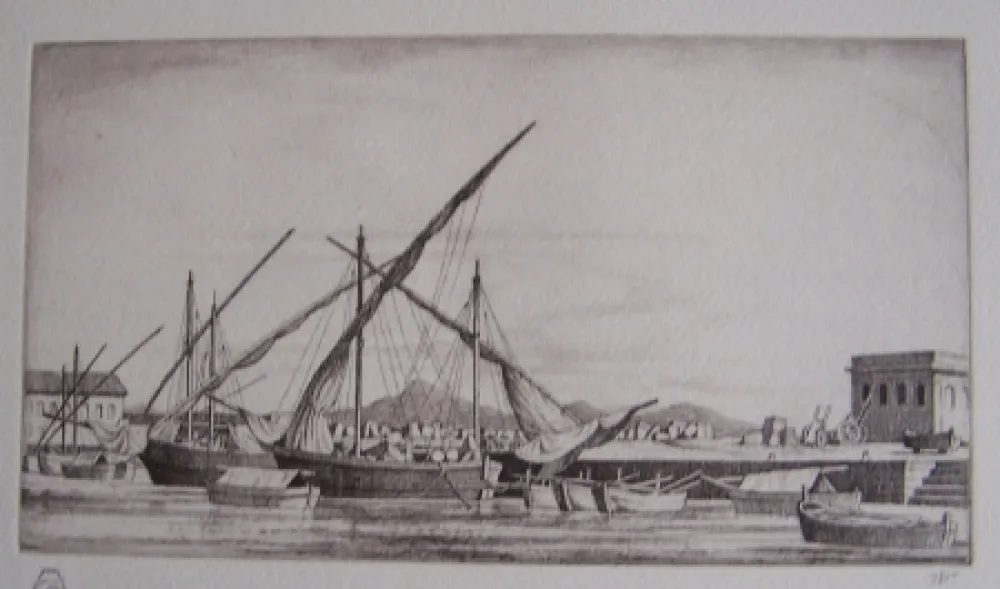Etching Strang - Harbour Scene, Syracuse