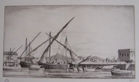 Etching Strang - Harbour Scene, Syracuse