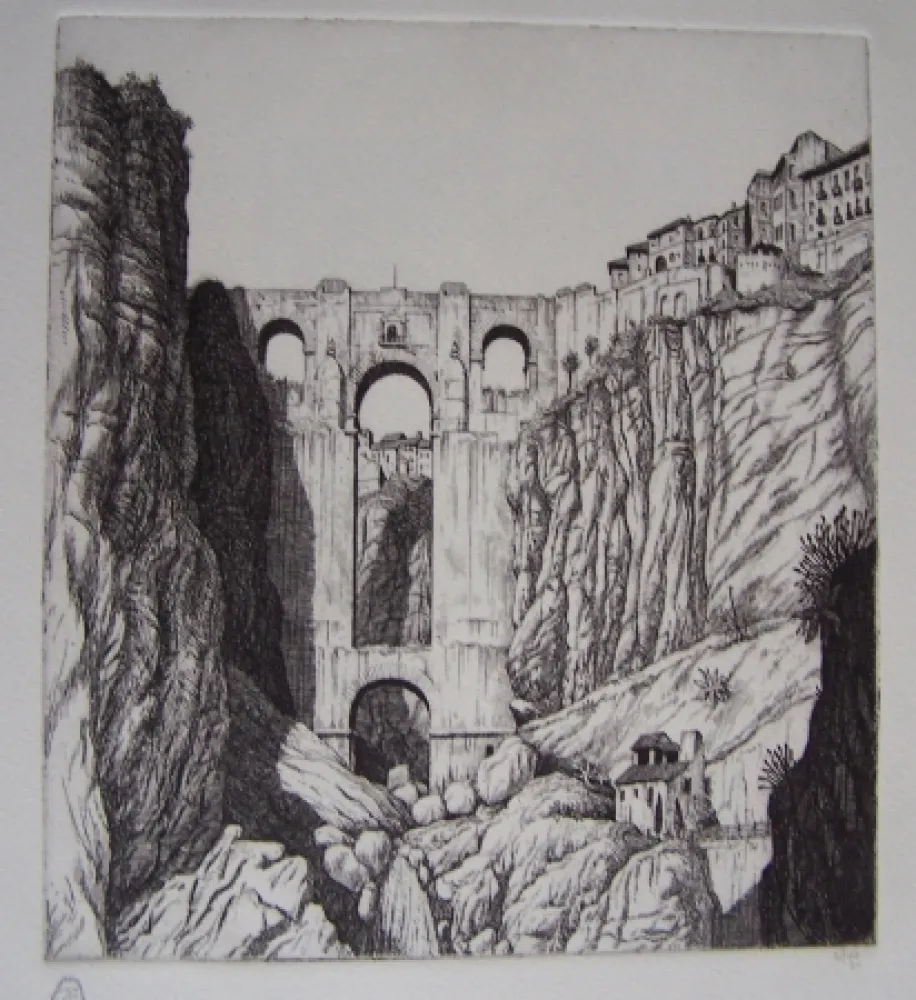 Etching Strang - Puente Nuevo, Ronda, Spain