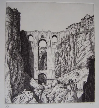 Etching Strang - Puente Nuevo, Ronda, Spain
