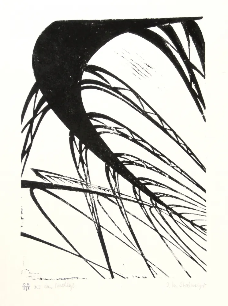 Linocut Strohmeyer - Hochbahn (Elevated railway)