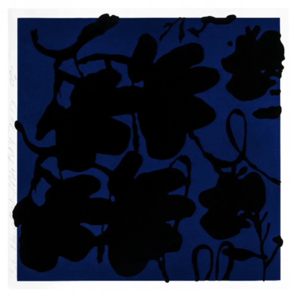 Screenprint Sultan - Lantern flowers (Black & blue)