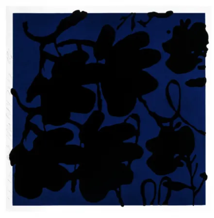 Screenprint Sultan - Lantern flowers (Black & blue)