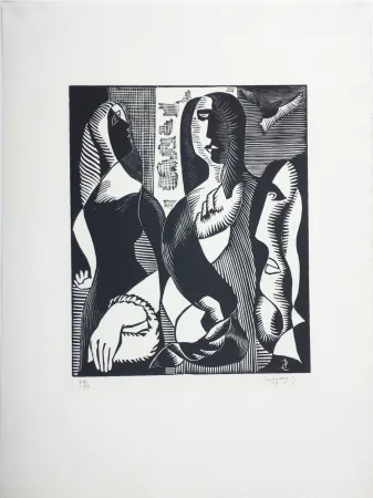 Woodcut Survage - Femmes Cubistes (Paris, 1933)