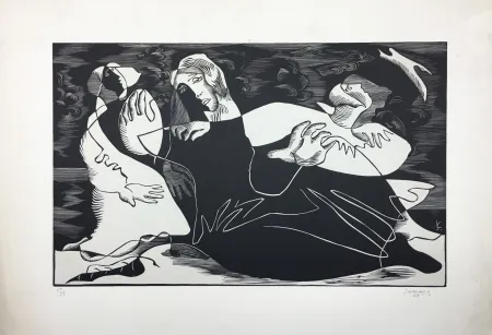 Woodcut Survage - L'Oiseau (ou Femmes de pêcheurs). Paris 1933