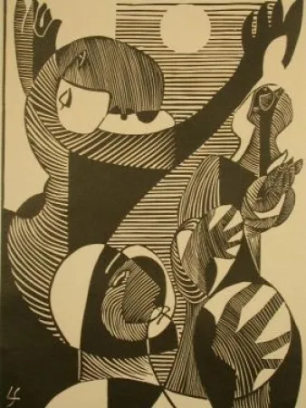 Woodcut Survage - Moon