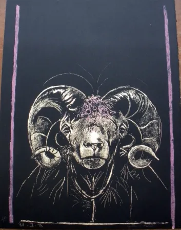 Lithograph Sutherland - Tête de bèllier (de face)