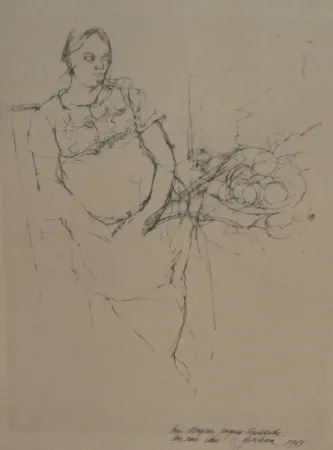 Lithograph Szafran - Femme à la coupe de fruits
