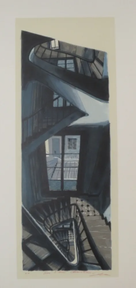 Lithograph Szafran - L'escalier de Saint germain