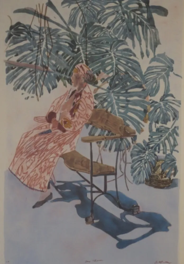 Lithograph Szafran - Lilette à la chaise de Gaudi.
