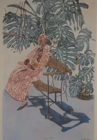 Lithograph Szafran - Lilette à la chaise de Gaudi.