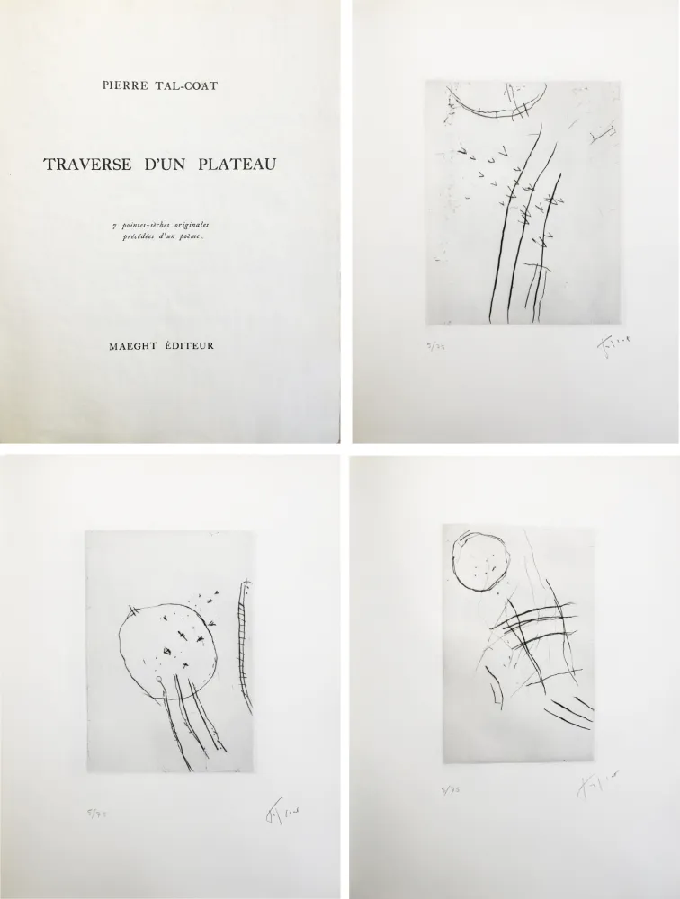 Illustrated Book Tal Coat - TRAVERSE D'UN PLATEAU. 7 pointes sèches originales signées (1963).