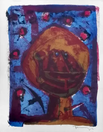 Lithograph Tamayo - Cabeza con pajaros (1958