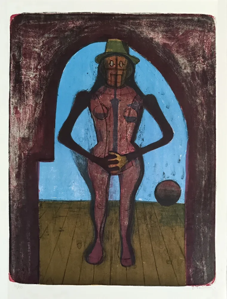 Lithograph Tamayo - Femme au collant rose