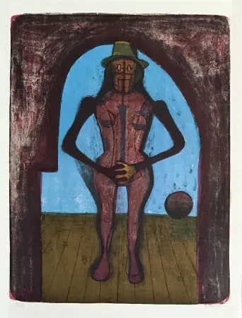 Lithograph Tamayo - Femme au collant rose