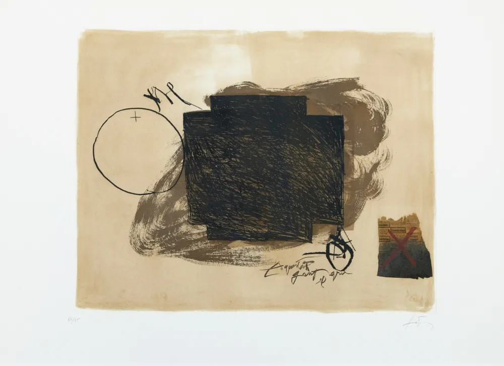 Aquatint Tàpies - Cercle croix et collage