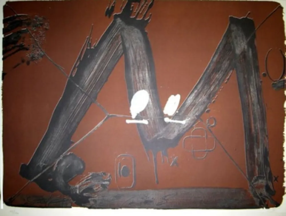 Lithograph Tàpies - GRAND M AVEC TACHES