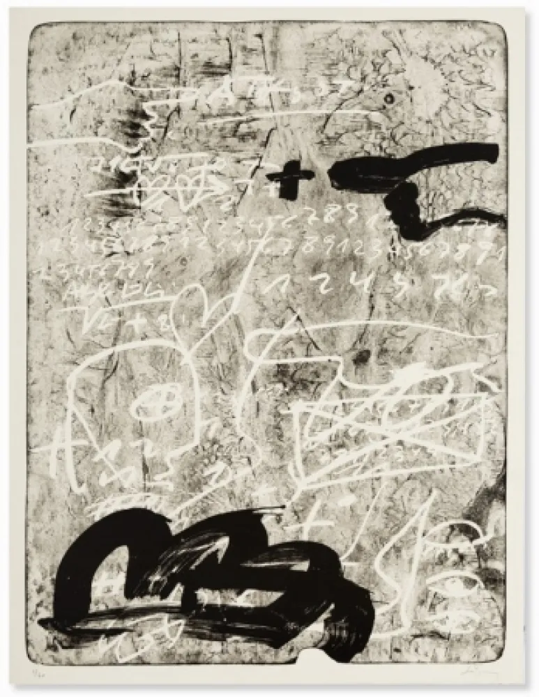 Lithograph Tàpies - Improvisation en blanc et noir 4