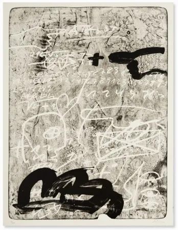 Lithograph Tàpies - Improvisation en blanc et noir 4