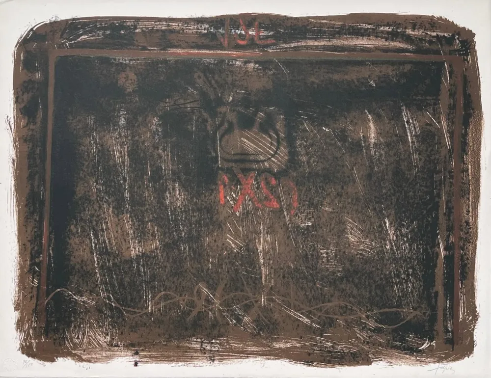 Lithograph Tàpies - Lithographie en noir, terre de Sienne et rouge 