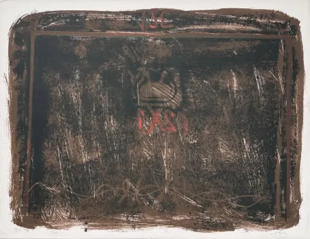 Lithograph Tàpies - Lithographie en noir, terre de Sienne et rouge 