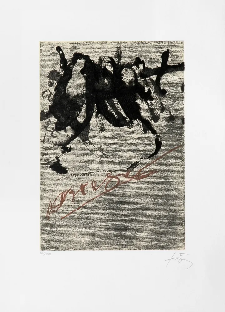 Lithograph Tàpies - Petite écriture marron