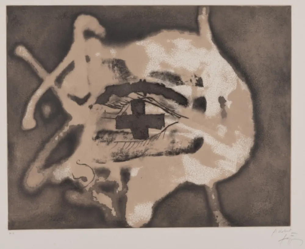 Engraving Tàpies - Pied et trait rouge