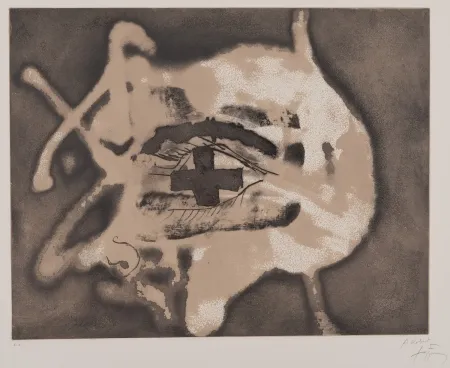 Engraving Tàpies - Pied et trait rouge