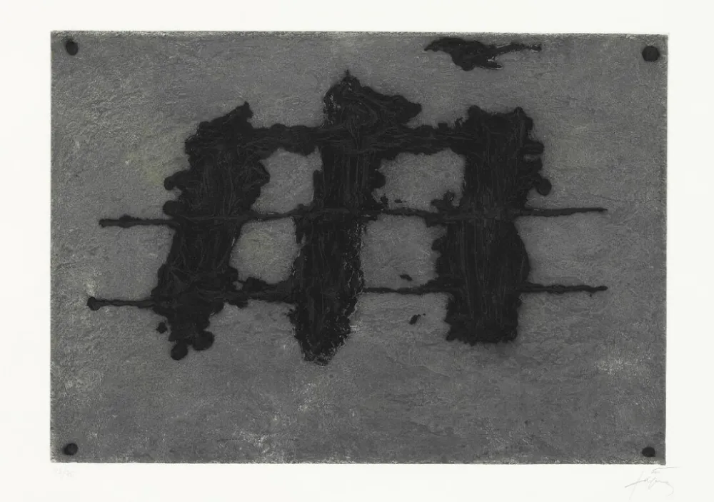 Etching And Aquatint Tàpies - Trois taches et trois lignes noires