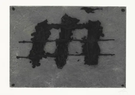 Etching And Aquatint Tàpies - Trois taches et trois lignes noires