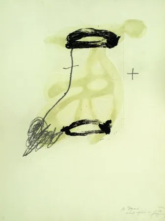 Engraving Tàpies - UN FRAGMENT DE STATUE DANS L’HERBE D’UN ENCLOS ENCORE DÉSERT