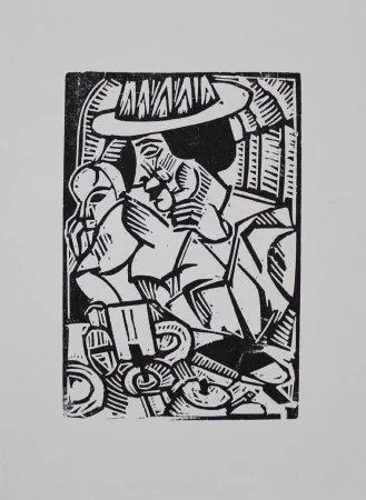 Linocut Tappert - Im Café
