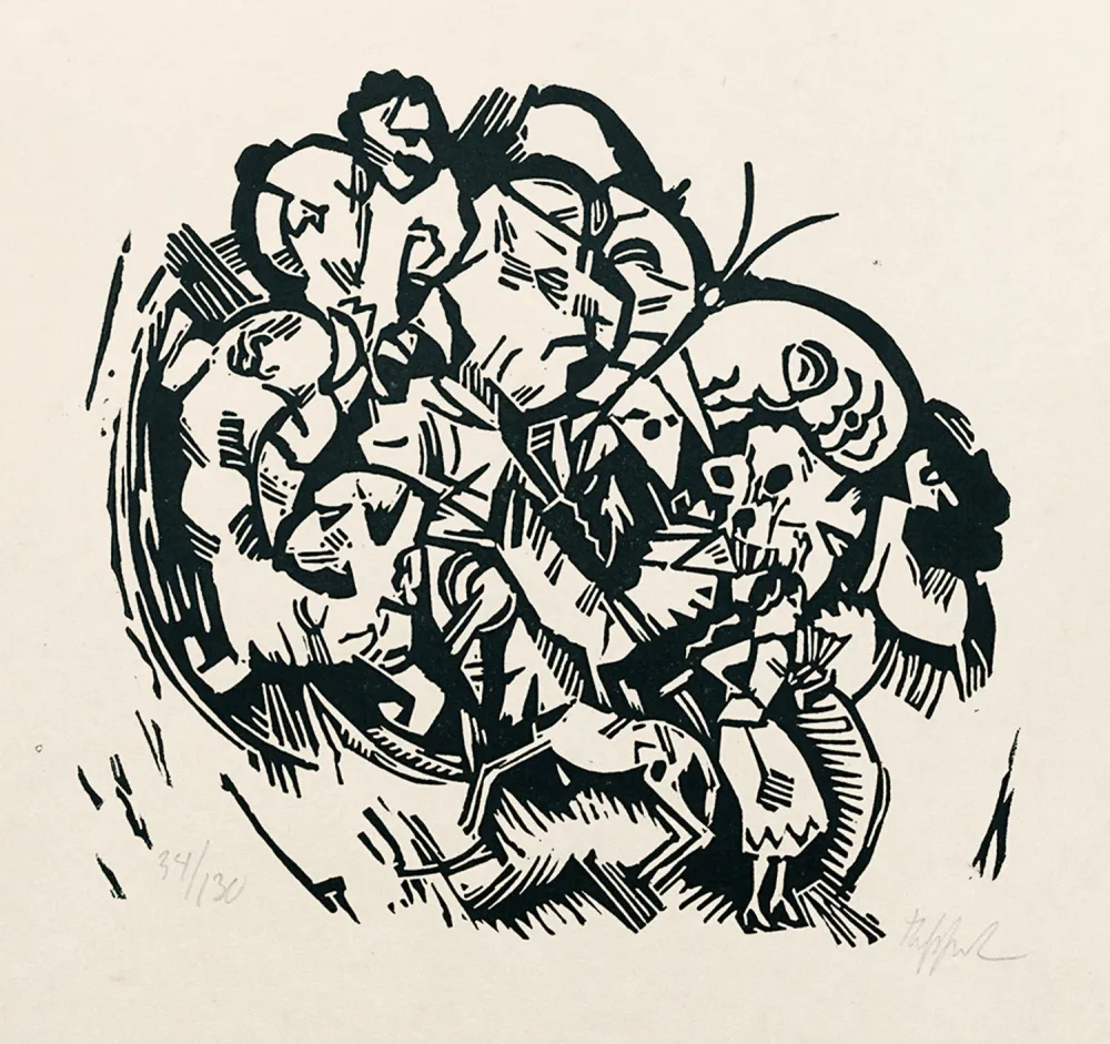 Woodcut Tappert - Paar und Traumtiere (Couple and Dream Animals)