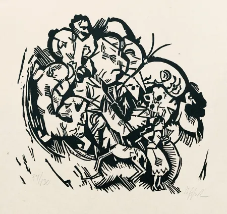 Woodcut Tappert - Paar und Traumtiere (Couple and Dream Animals)