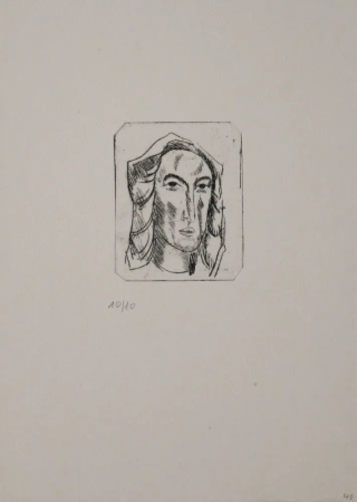 Etching Tappert - Weiblicher Kopf mit Tuch