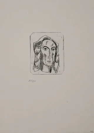 Etching Tappert - Weiblicher Kopf mit Tuch