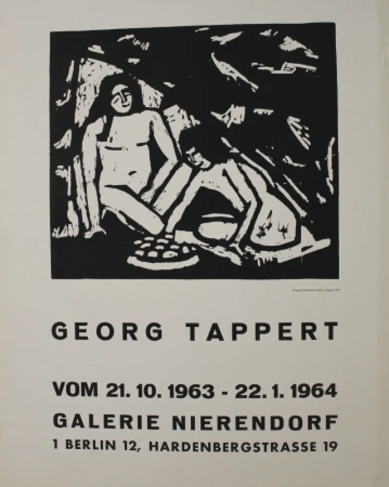 Woodcut Tappert - Zwei sitzende Mädchenakte