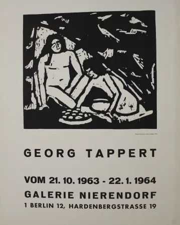 Woodcut Tappert - Zwei sitzende Mädchenakte