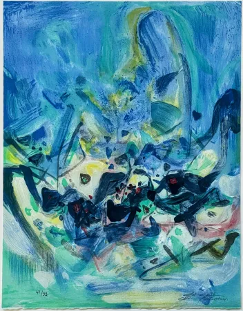 Lithograph Teh-Chun - Saison bleue (Planche V) 